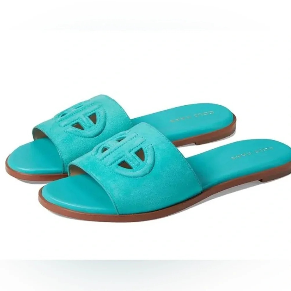 Cole Haan Flynn Logo Slide Sandal in turquoise size: 5